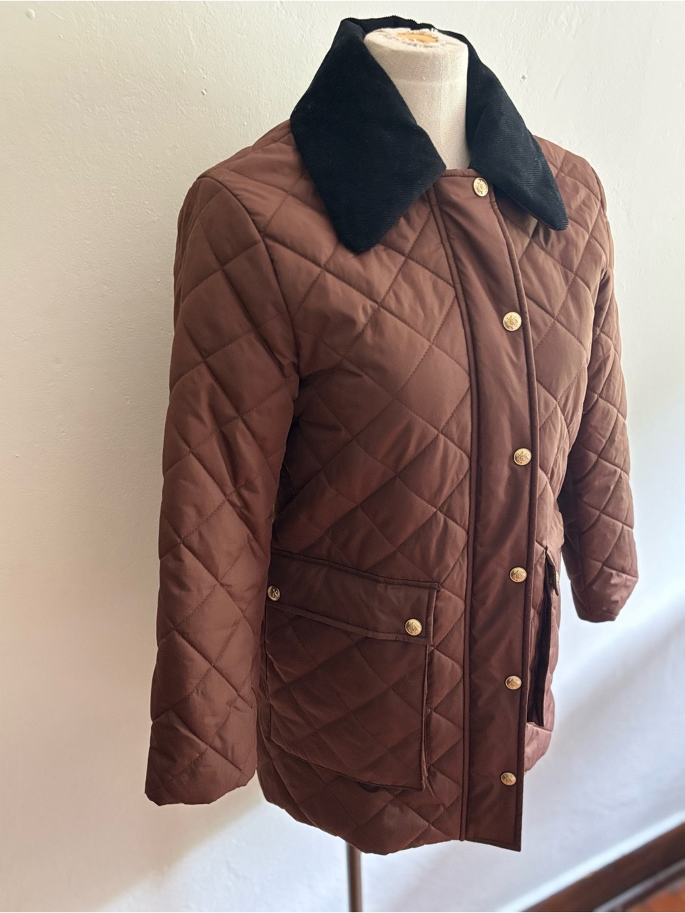 J.CREW Quilted Barn Jacket Brown Black Corduroy Collar Style XSP - Picture 5 of 9